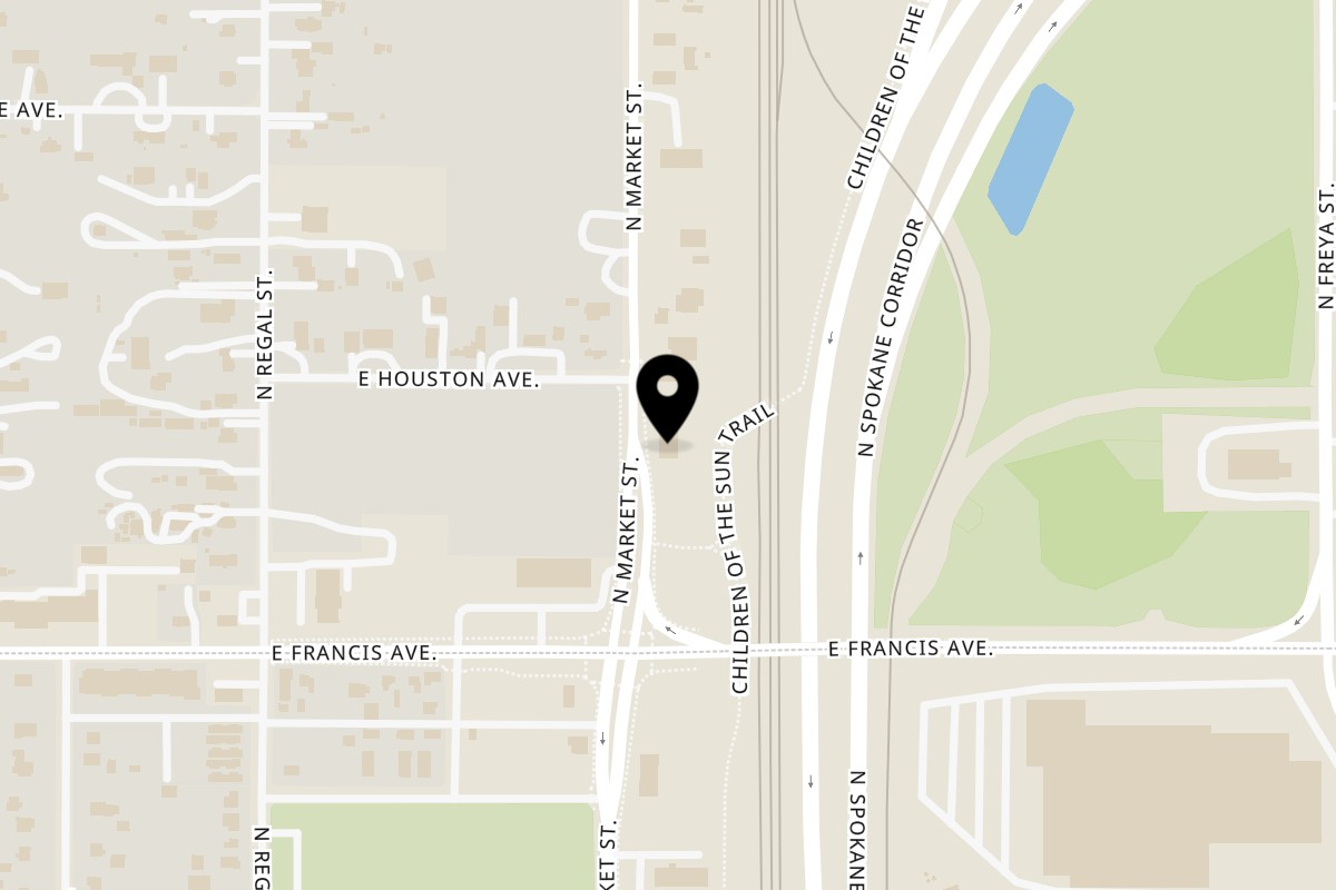 Map showing the location of Black Straw Tea Spokane on 6410 N Market St in Spokane